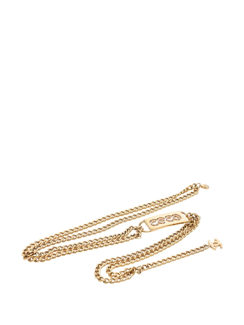 CHANEL Pre-Owned 1970-1980 CC Gold Plated Strass Coco Plaque Double Chain belt