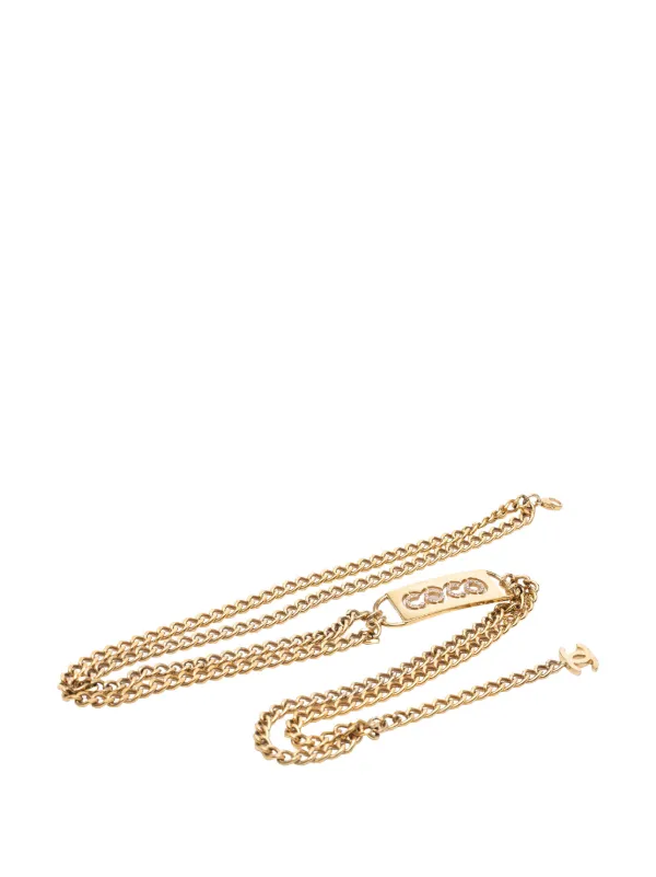 Chanel Pre-owned 1970-1980 CC Gold Plated Strass Coco Plaque Double Chain Belt