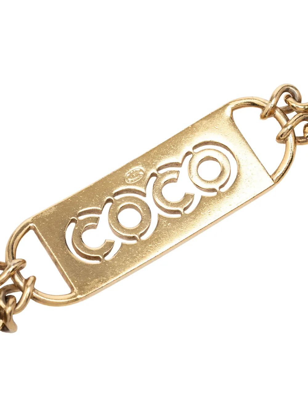  Chanel Pre-owned Cinturón De Cadena Doble Con Placa Coco Bañado En Oro Con Apliques De Strass Y Logo Cc 1970-1980 - Dorado 