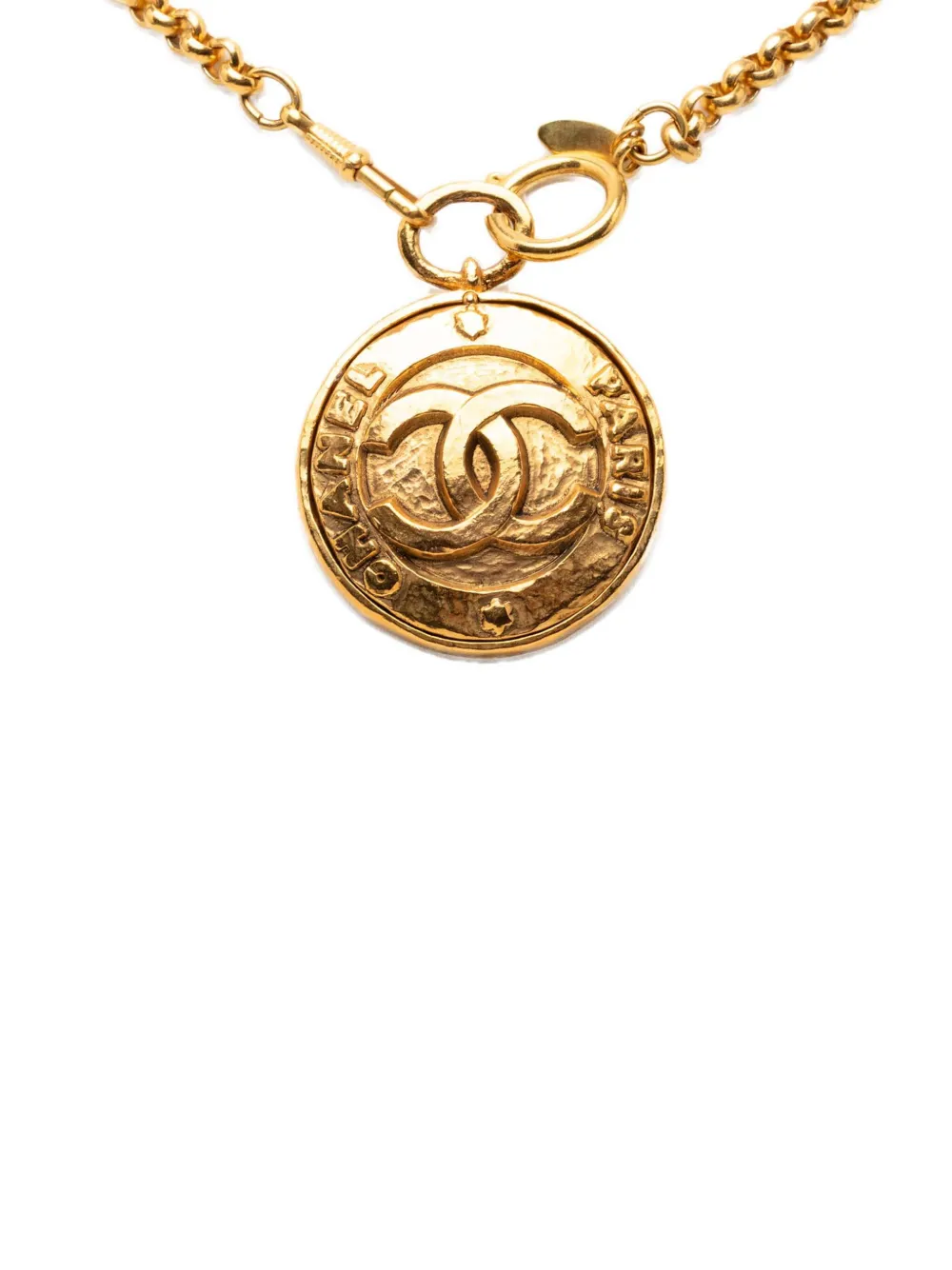 CHANEL Pre-Owned 1980-1990 CC Gold Plated Medallion Mirror Pendant Necklace costume necklace - Oro