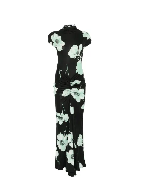 Alaïa sakura-print draped maxi dress
