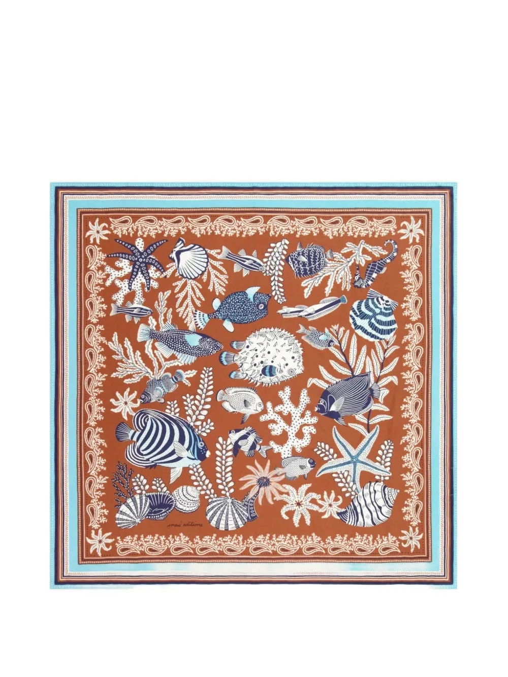 Inoui Editions Inoui Square sea-print scarf - Marrone