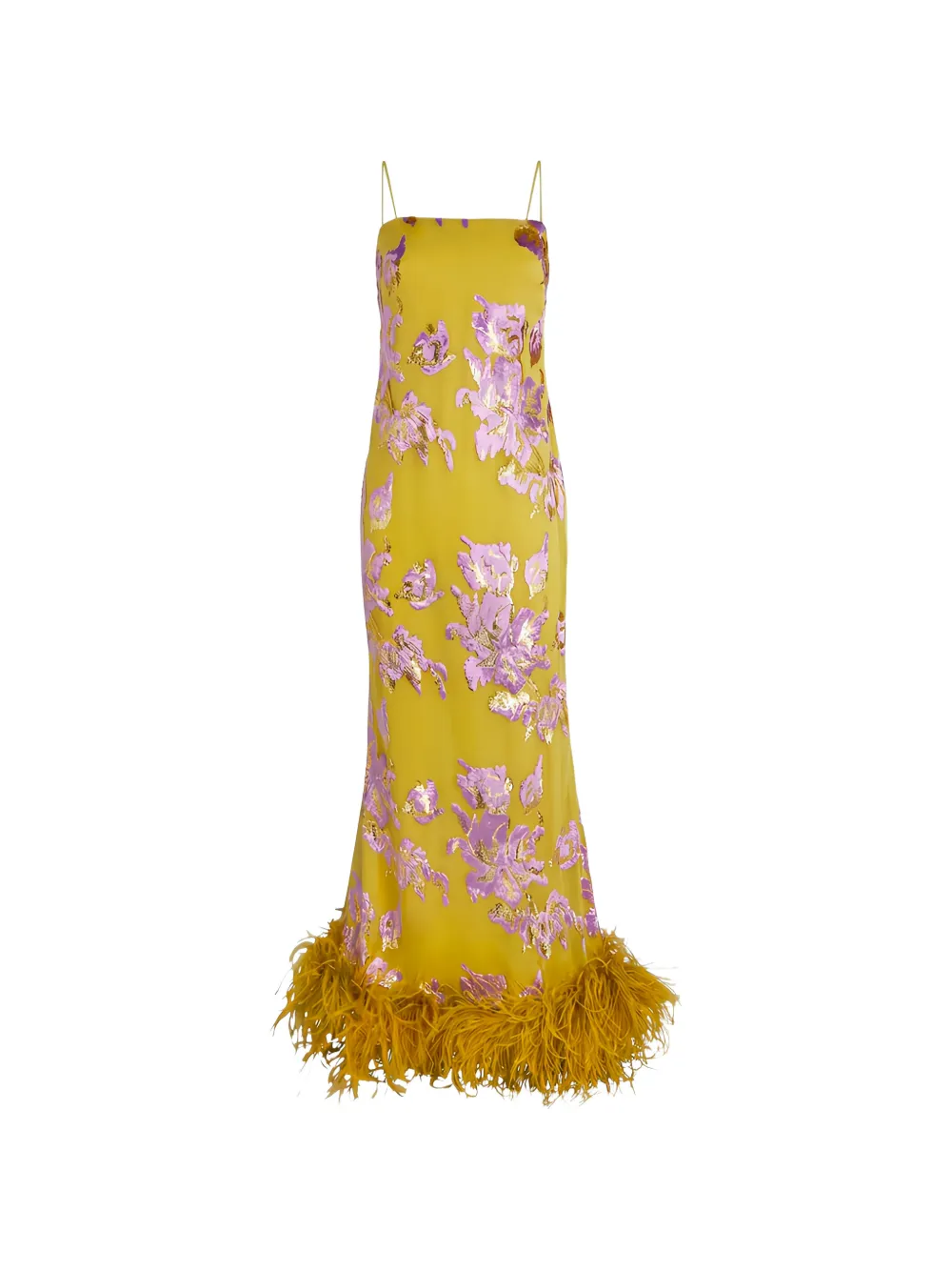 Taller Marmo Polignac feather-trimmed maxi dress - Gelb