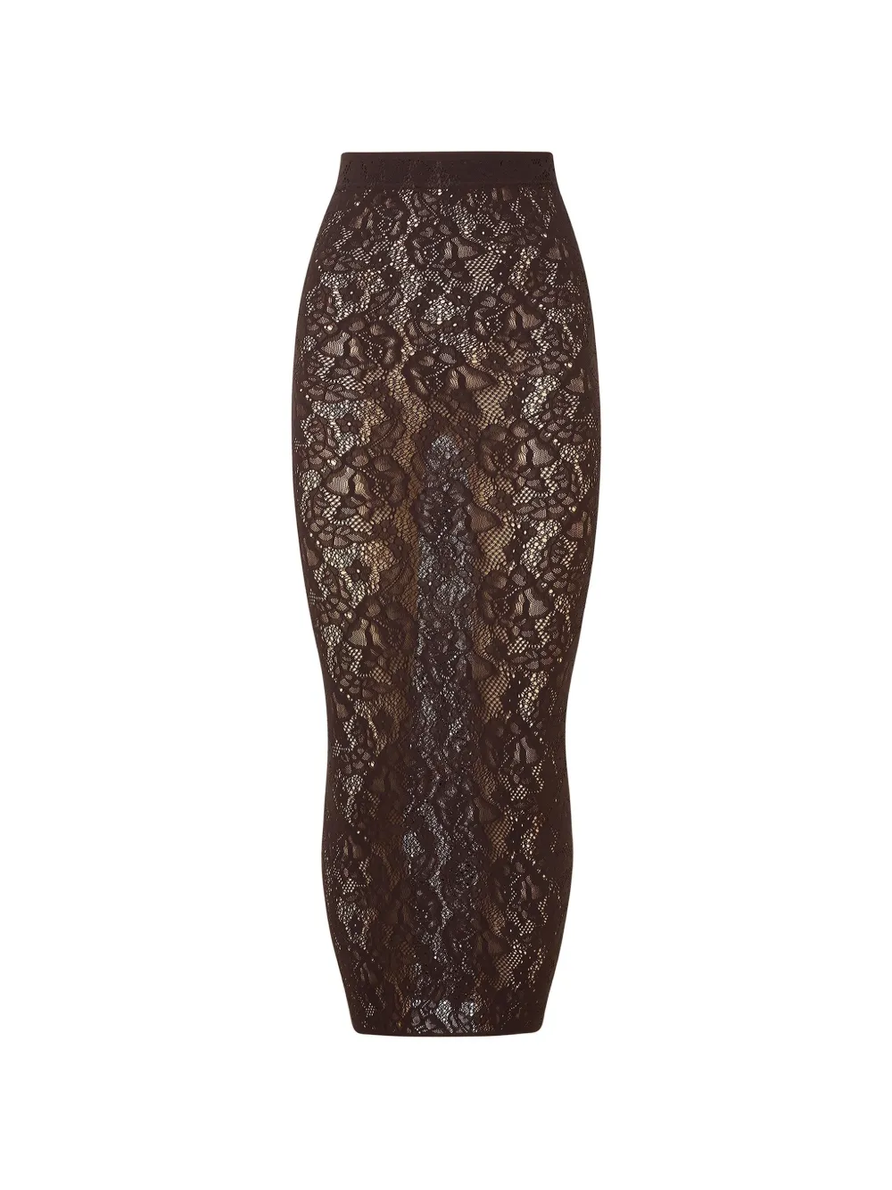 Wolford Infinite Rose lace-knit fitted midi skirt