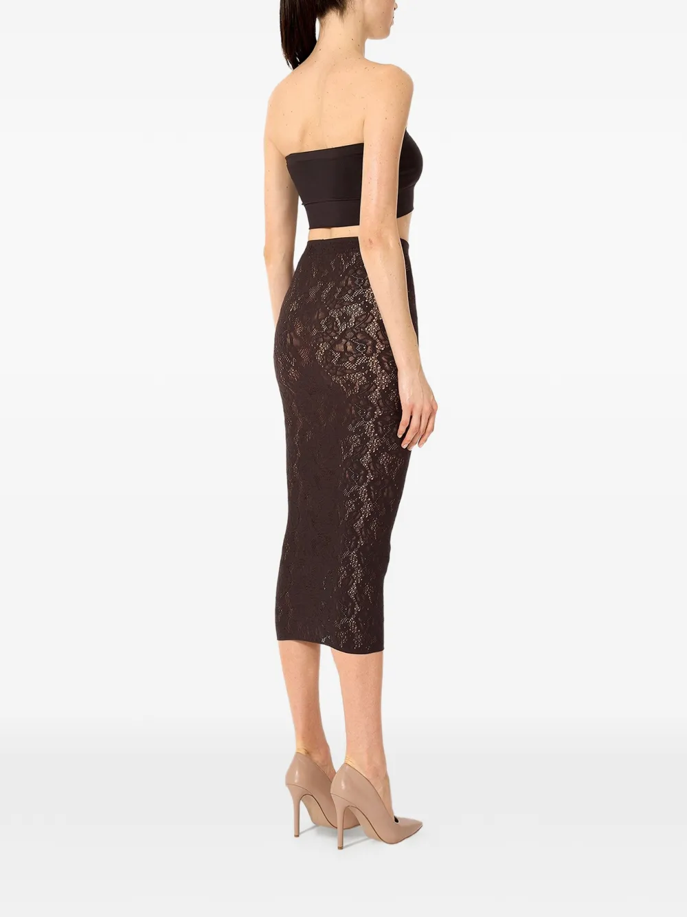 Wolford Infinite Rose midi-rok met kant Bruin