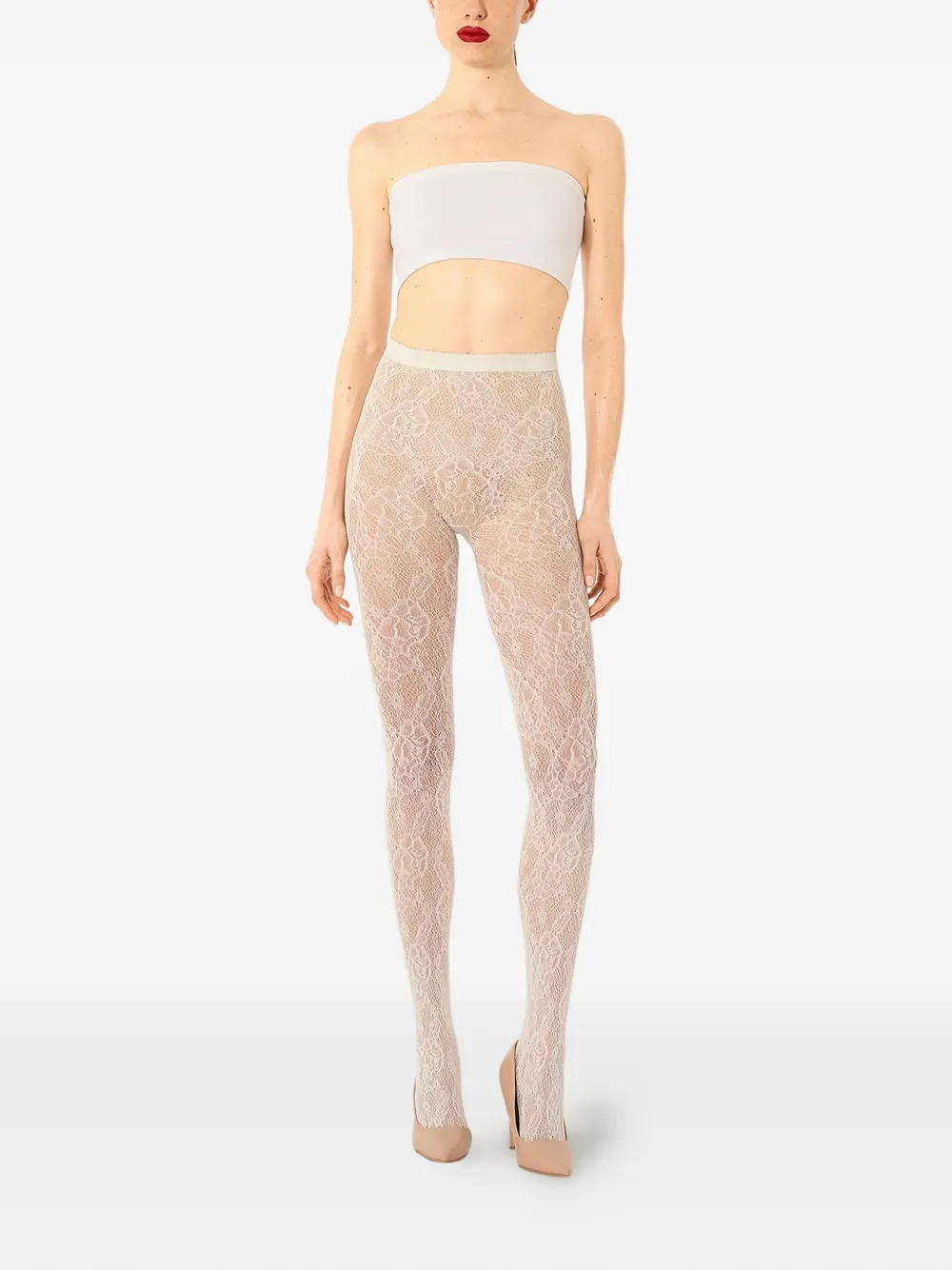 Wolford Mesh panty met bloemenkant Beige