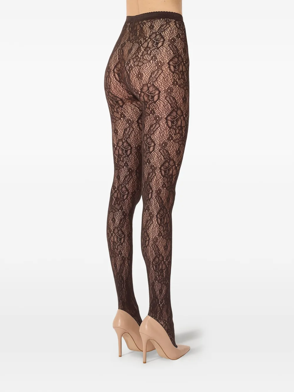 Wolford Mesh panty met bloemenkant Bruin