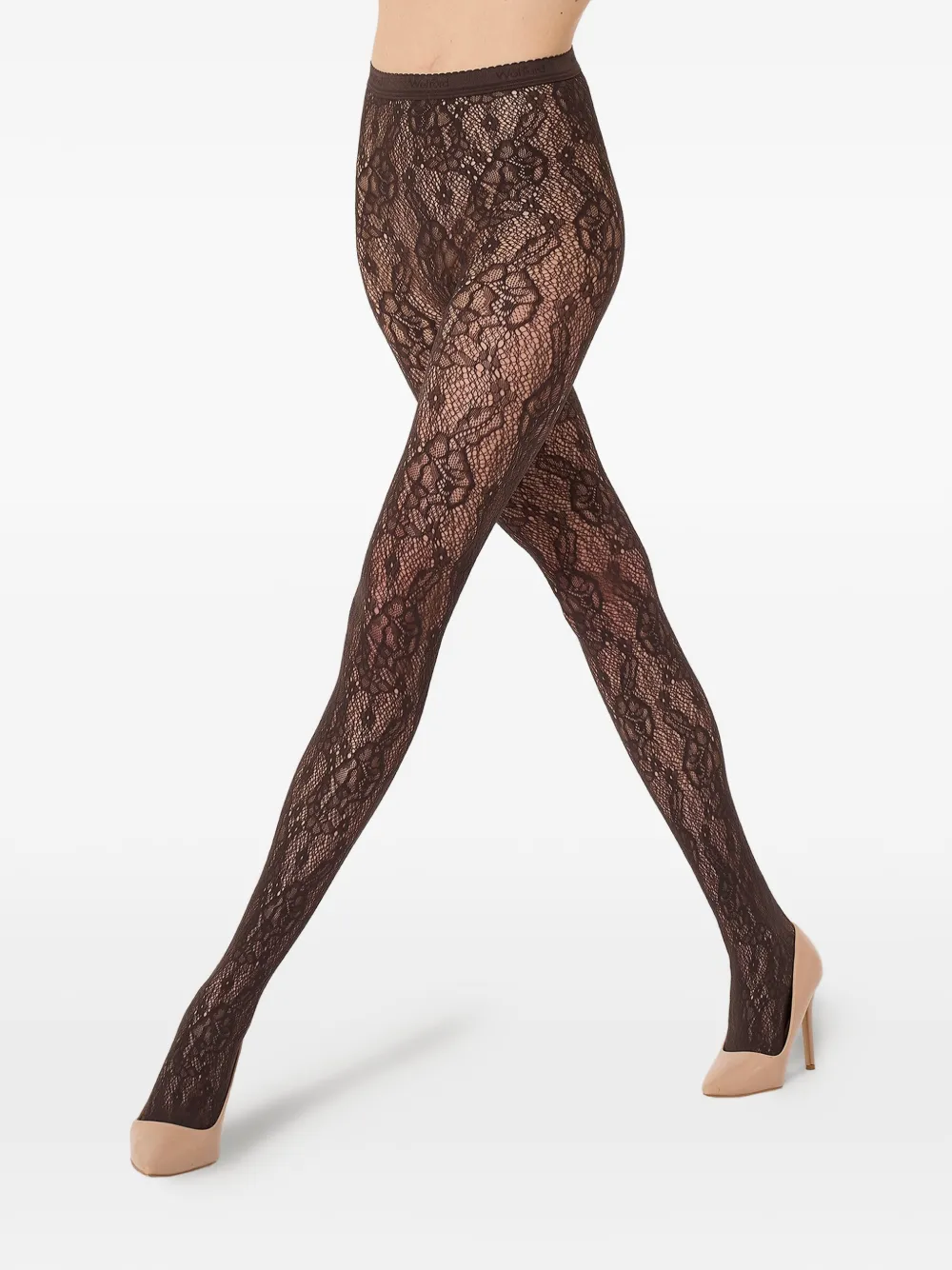 Wolford Mesh panty met bloemenkant Bruin
