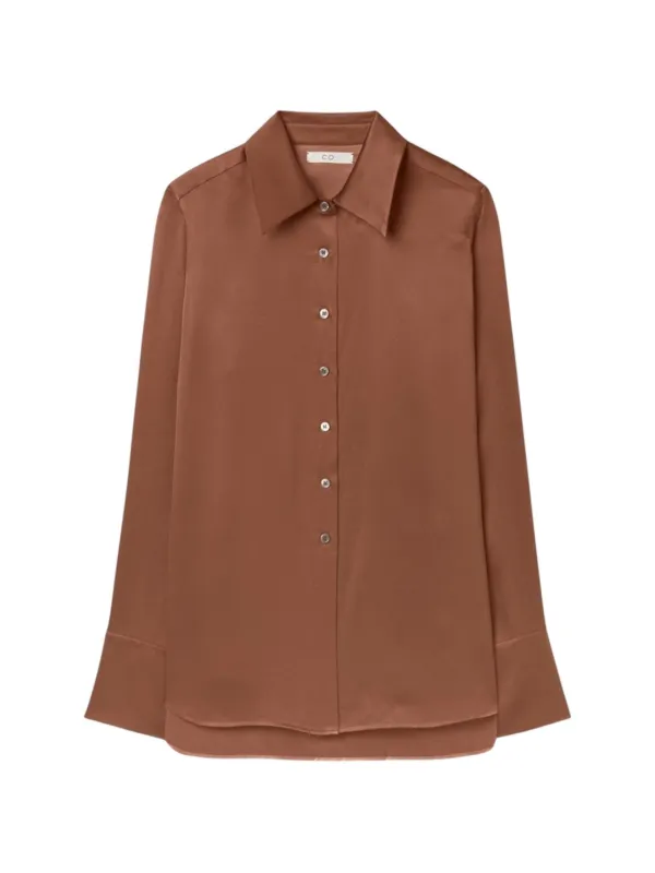 Co Satin-finish Long-sleeve Shirt in Brown