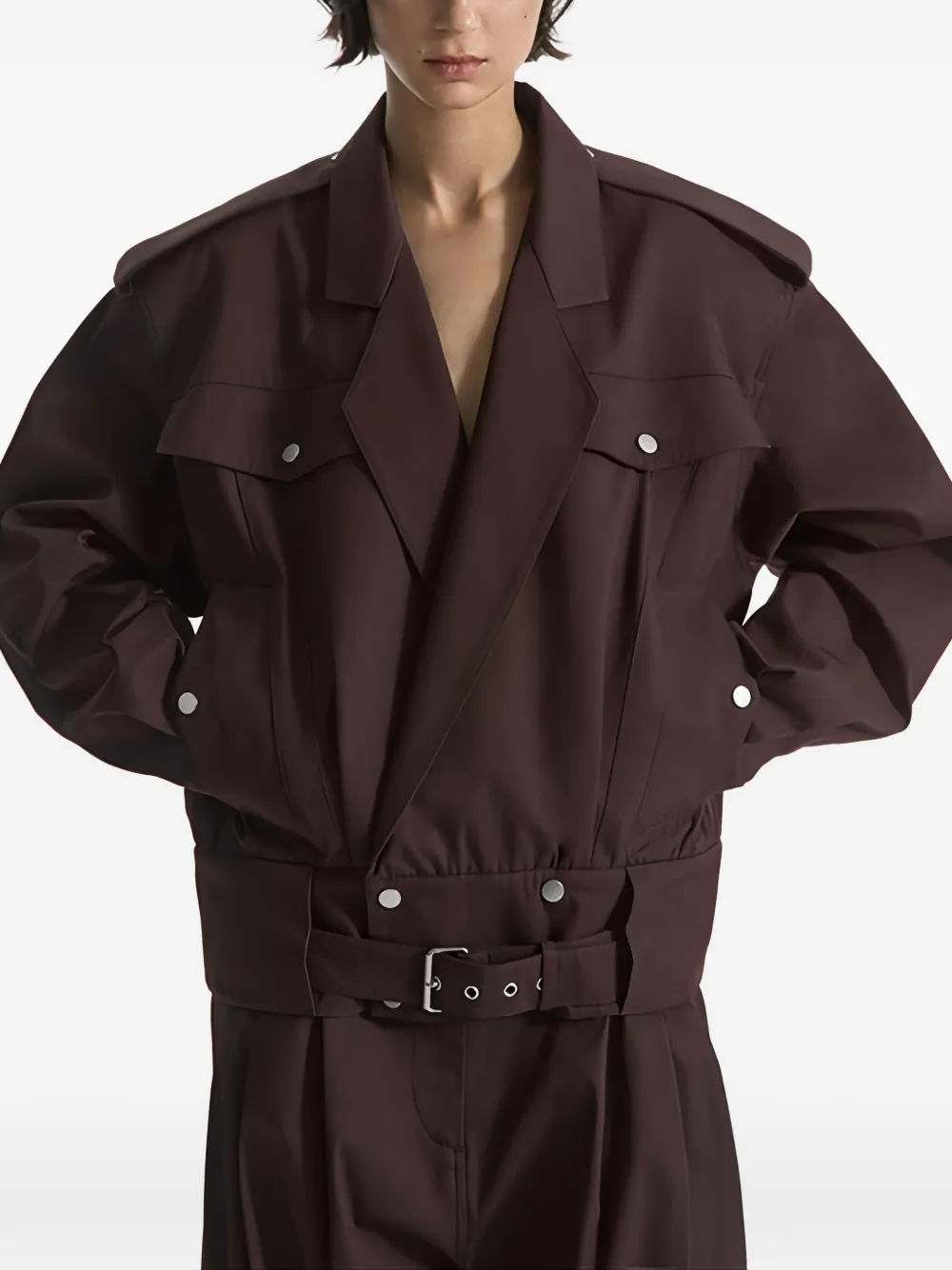 Co Belted Epaulette Military Jacket in Brown, view 4