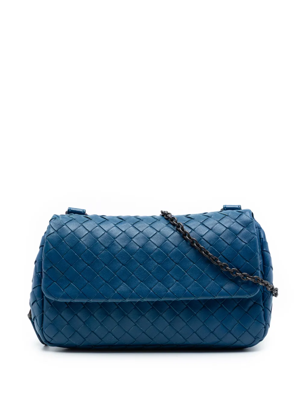 Bottega Veneta Pre-Owned Borsa espandibile a tracolla Intrecciato mini in nappa con catena e battente 2012-2026 - Blu