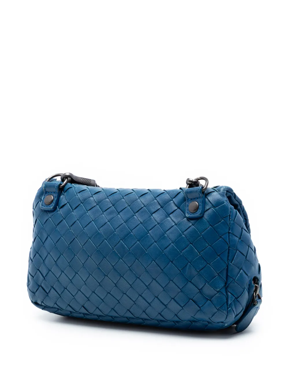  Bottega Veneta Pre-owned Mini Sac à Bandoulière Extensible En Cuir Nappa Intrecciato à Rabat Et Chaîne (2012-2026) - Bleu 