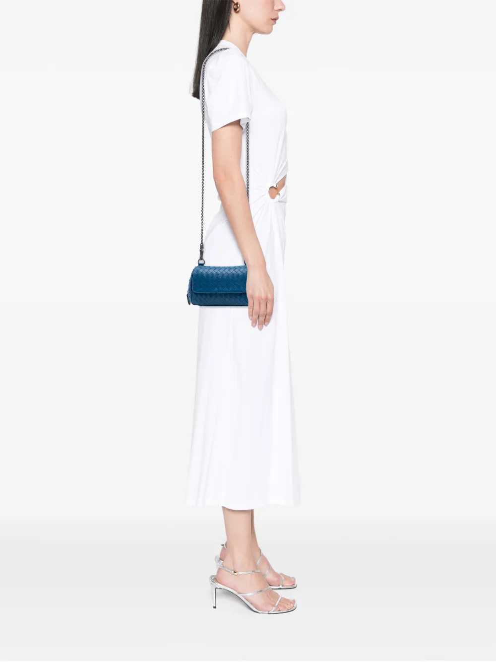  Bottega Veneta Pre-owned Mini Sac à Bandoulière Extensible En Cuir Nappa Intrecciato à Rabat Et Chaîne (2012-2026) - Bleu 
