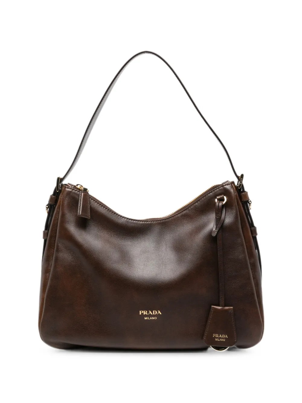 Prada logo-lettering leather shoulder bag - Marrone