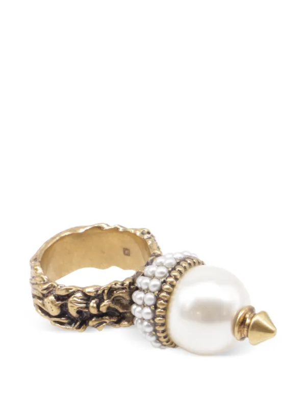 Gucci Pre-owned Faux Pearl Ring in Gold