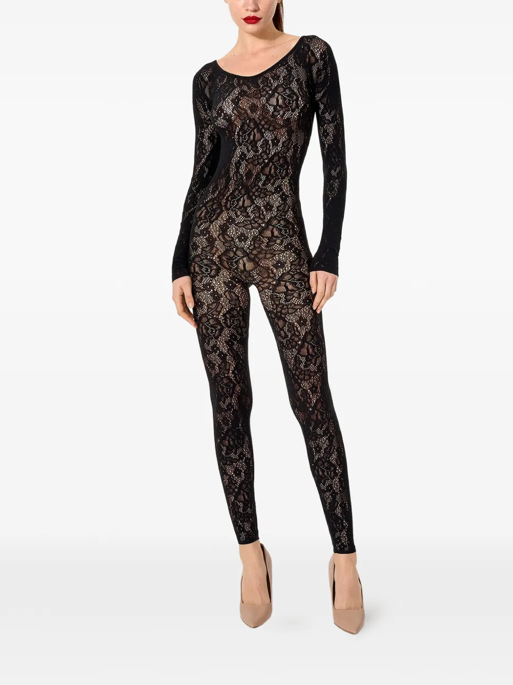 Wolford Infinite Rose jumpsuit met bloemenkant Zwart
