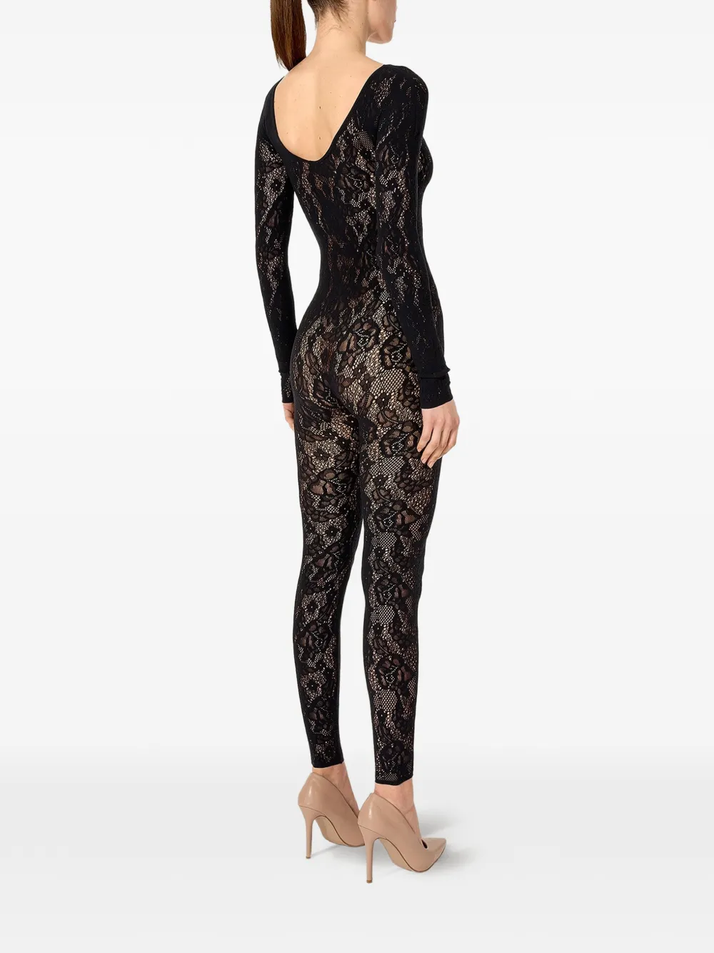Wolford Infinite Rose jumpsuit met bloemenkant Zwart
