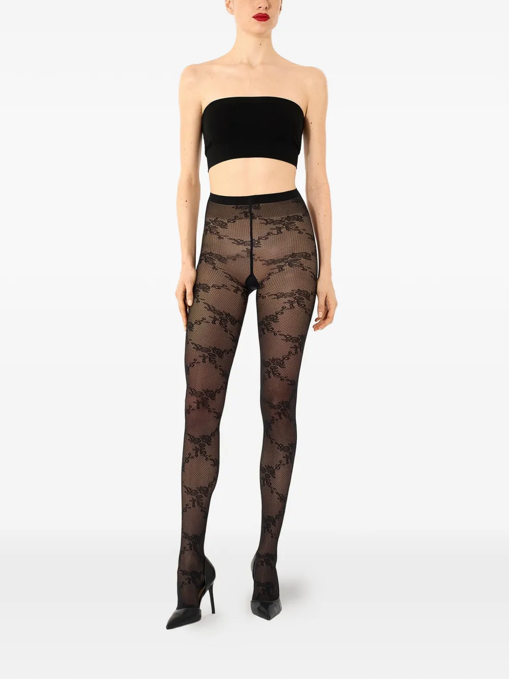 Wolford Panty met bloemenkant Zwart
