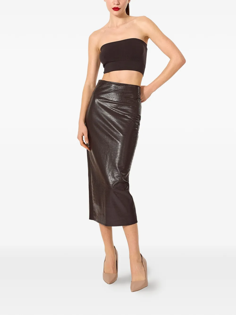 Wolford Mini-kokerrok met krokodillen-reliëf en split Bruin