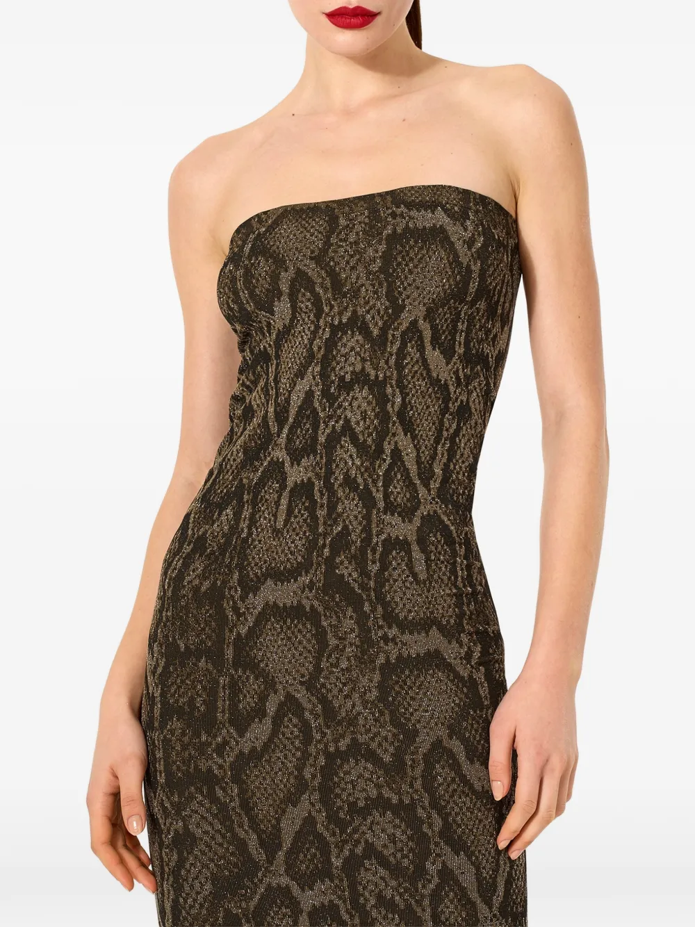 Wolford Glanzende midi-jurk met pythonprint Bruin