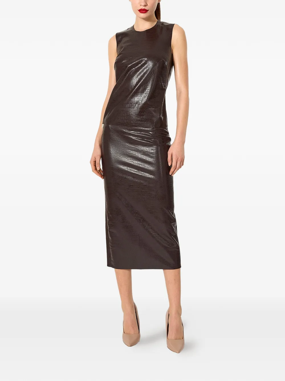 Wolford Mouwloze tanktop met krokodillen-reliëf Bruin