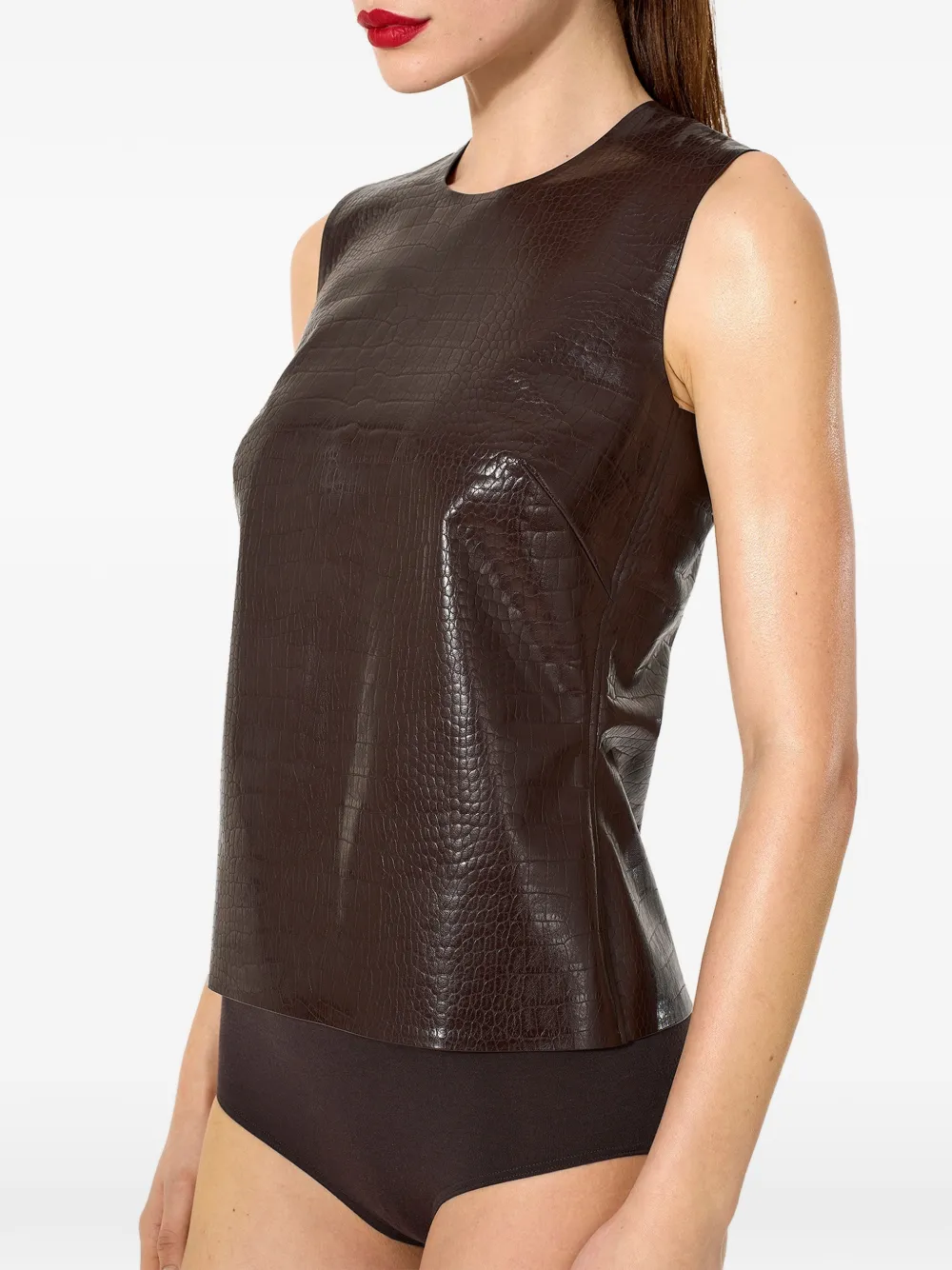 Wolford Mouwloze tanktop met krokodillen-reliëf Bruin