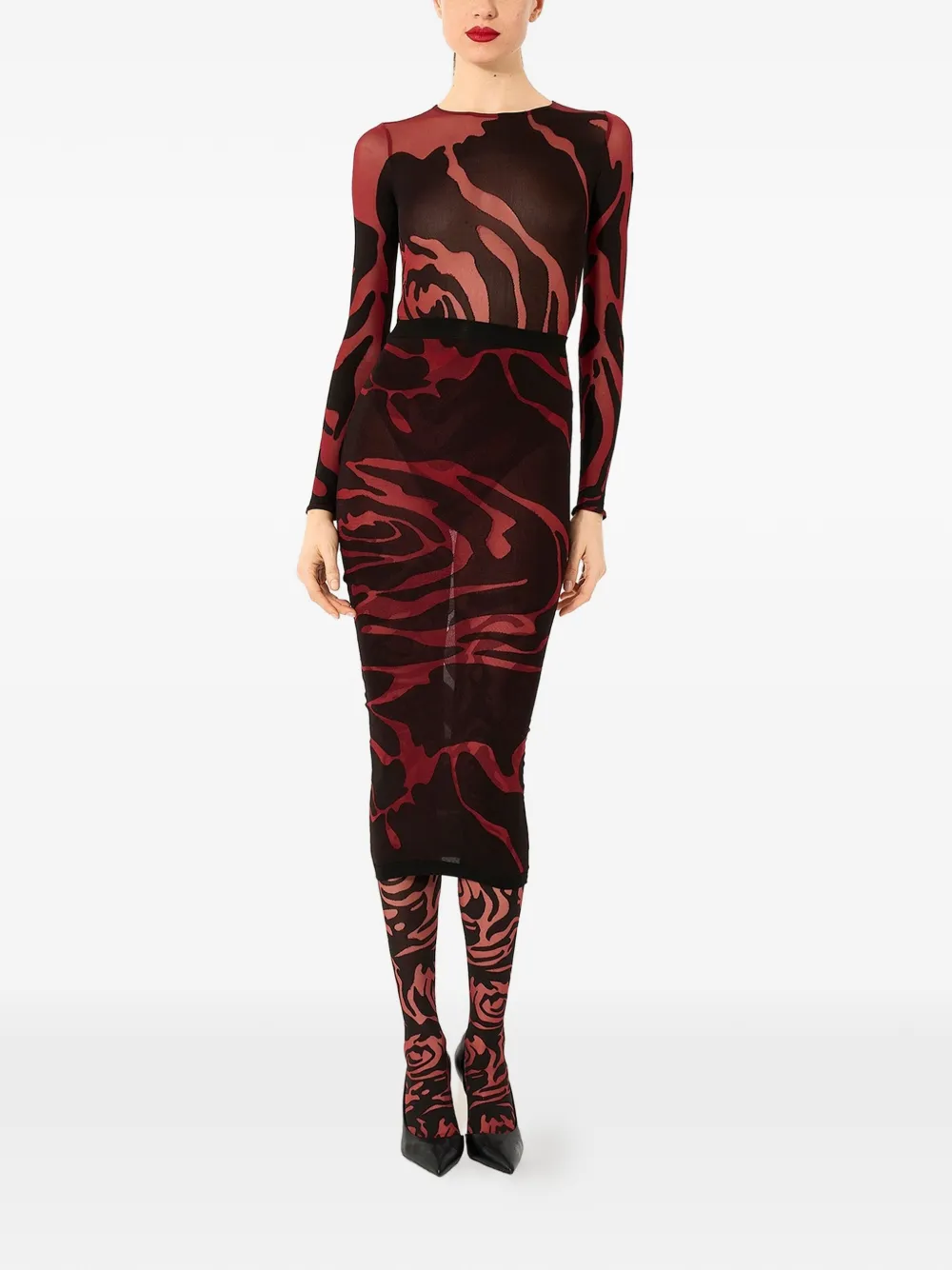 Wolford Rose Shadow body met lange mouwen Rood