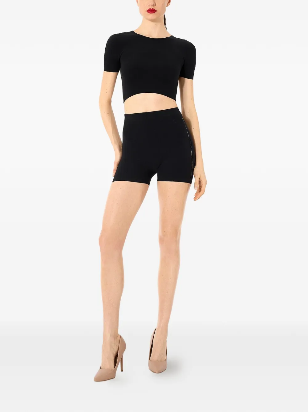 Wolford Naadloos cropped T-shirt met korte mouwen Zwart