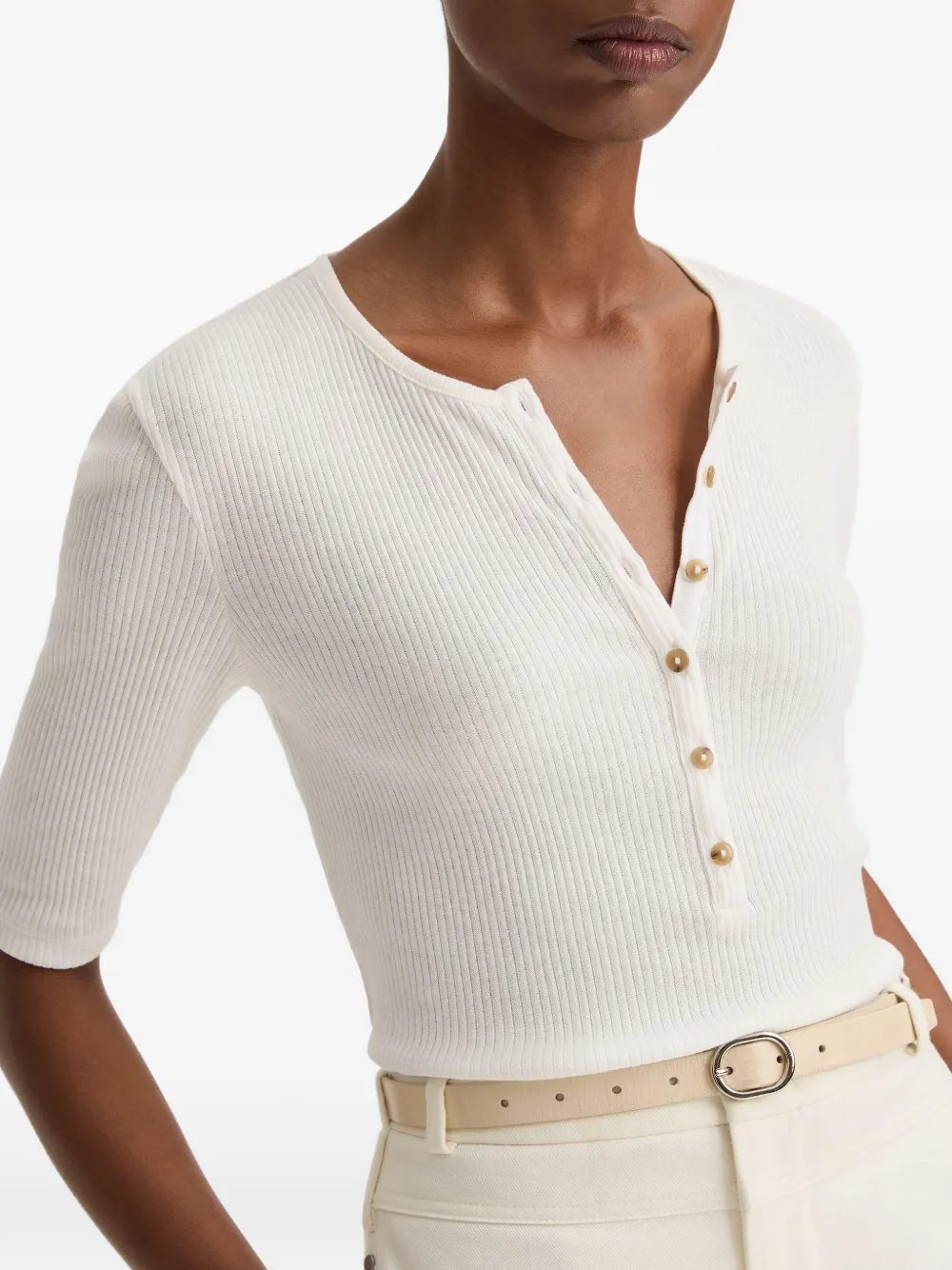 Vince Ribbed-knit T-shirt In White