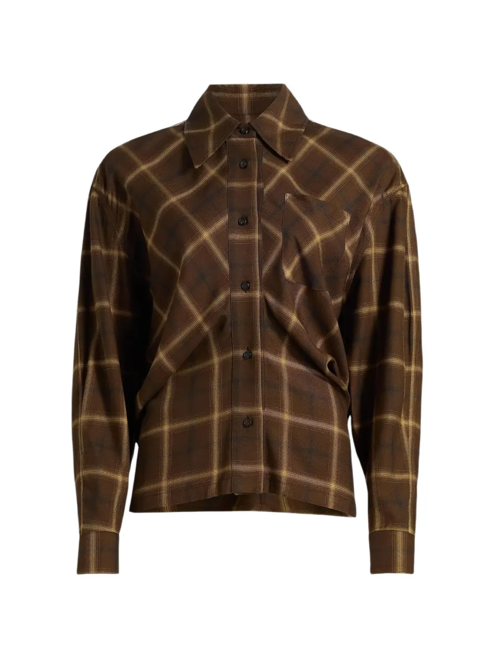 Co Check-pattern Patch-pocket Shirt In Brown