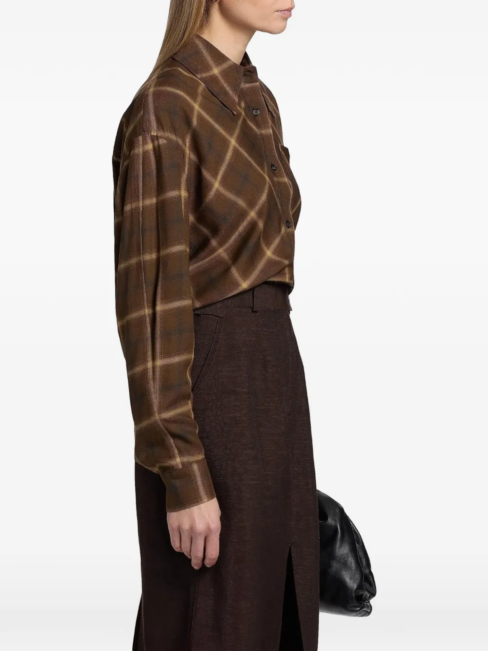 Co Check-pattern Patch-pocket Shirt In Brown