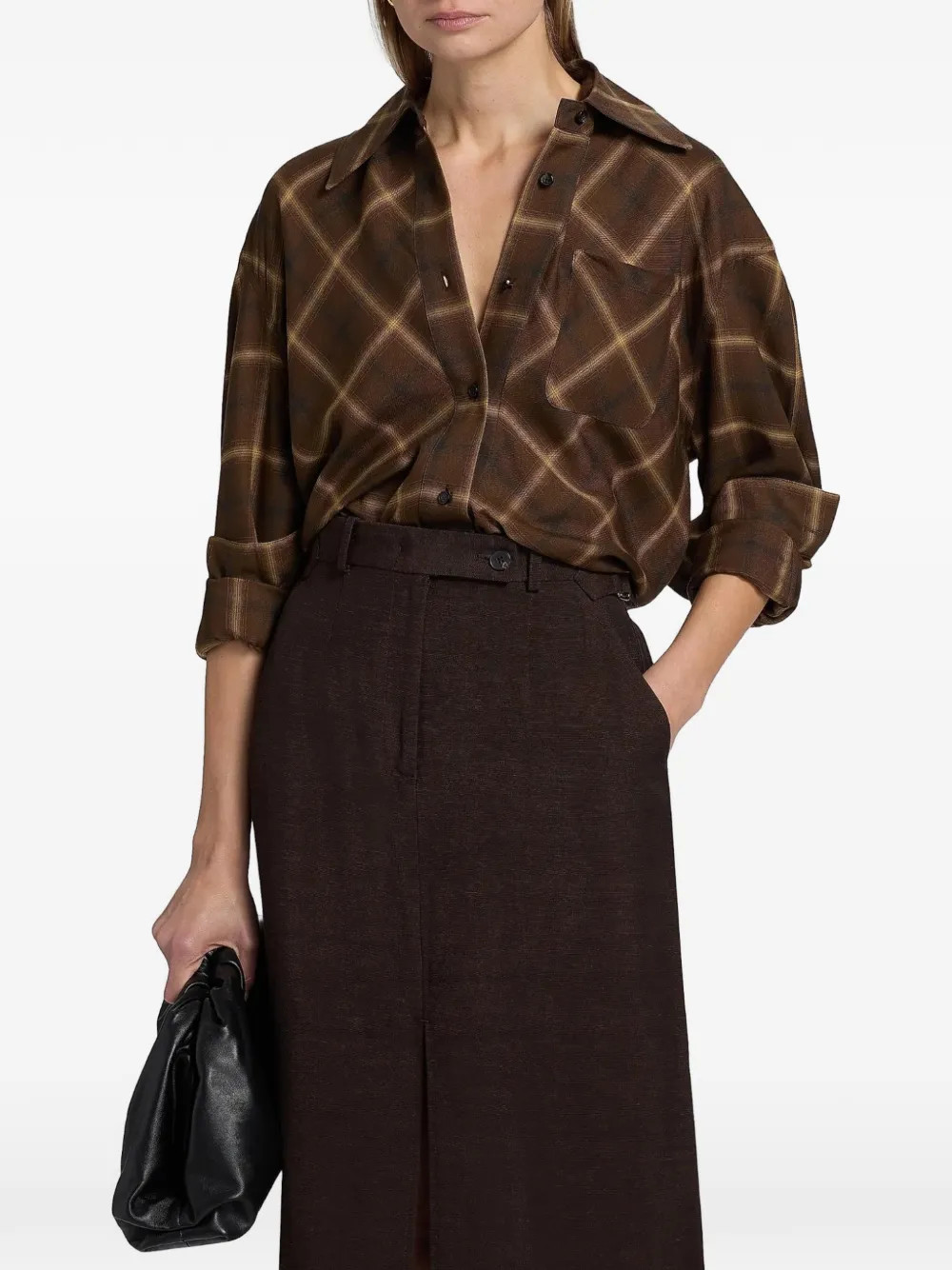 Co Check-pattern Patch-pocket Shirt In Brown