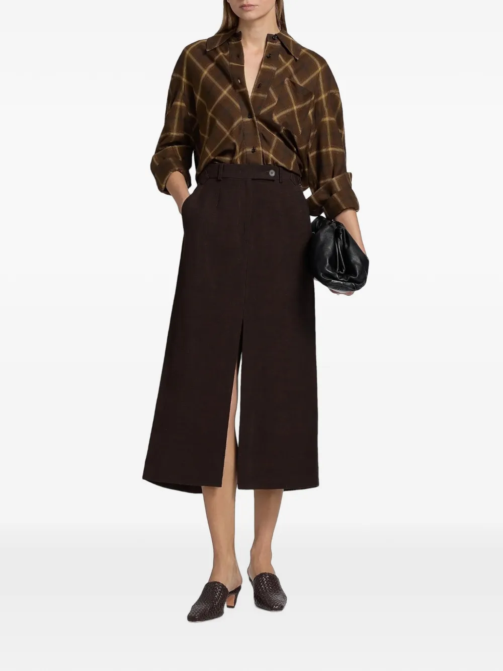 Co Check-pattern Patch-pocket Shirt In Brown