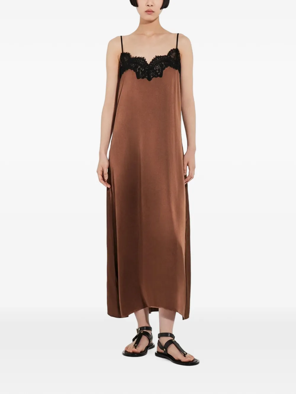 Co Lace-trim Spaghetti-strap Maxi Dress in Brown, view 2