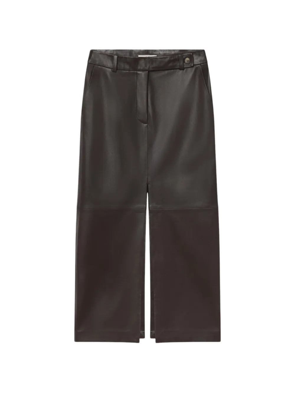 Co front-slit leather midi skirt