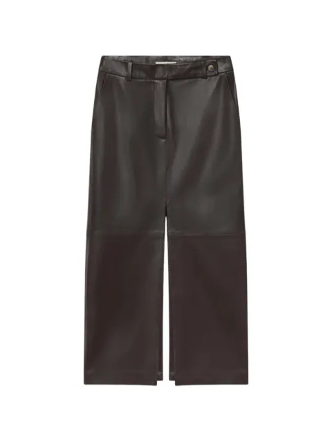 Co front-slit leather midi skirt