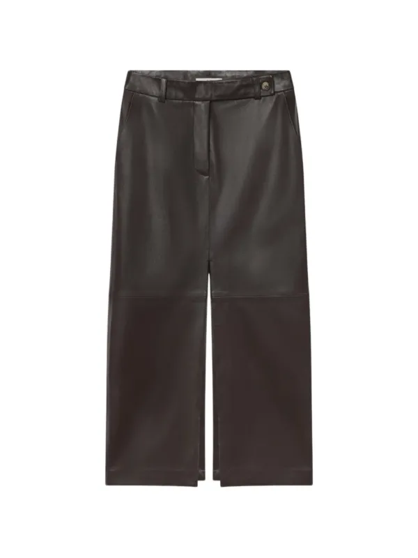 Co Front-slit Leather Midi Skirt in Brown