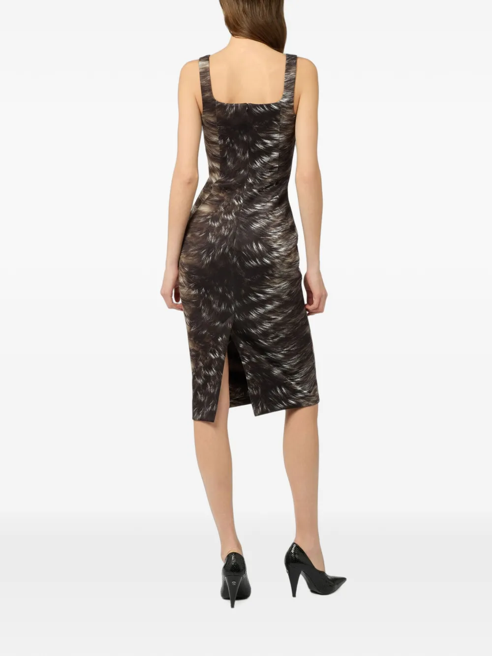 Roberto Cavalli Mouwloze midi-jurk met bont-print Zwart