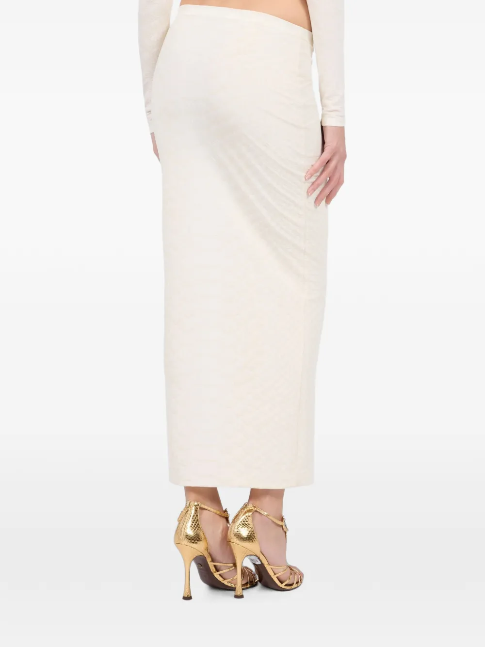 Roberto Cavalli Maxi-rok met slangen-effect en ruches Wit