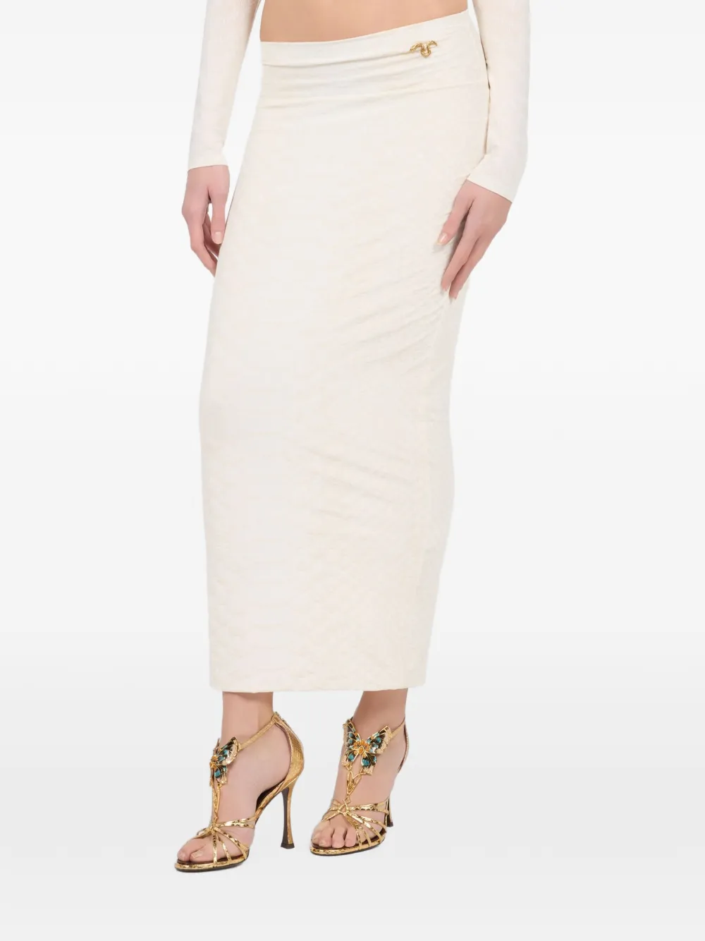 Roberto Cavalli Maxi-rok met slangen-effect en ruches Wit