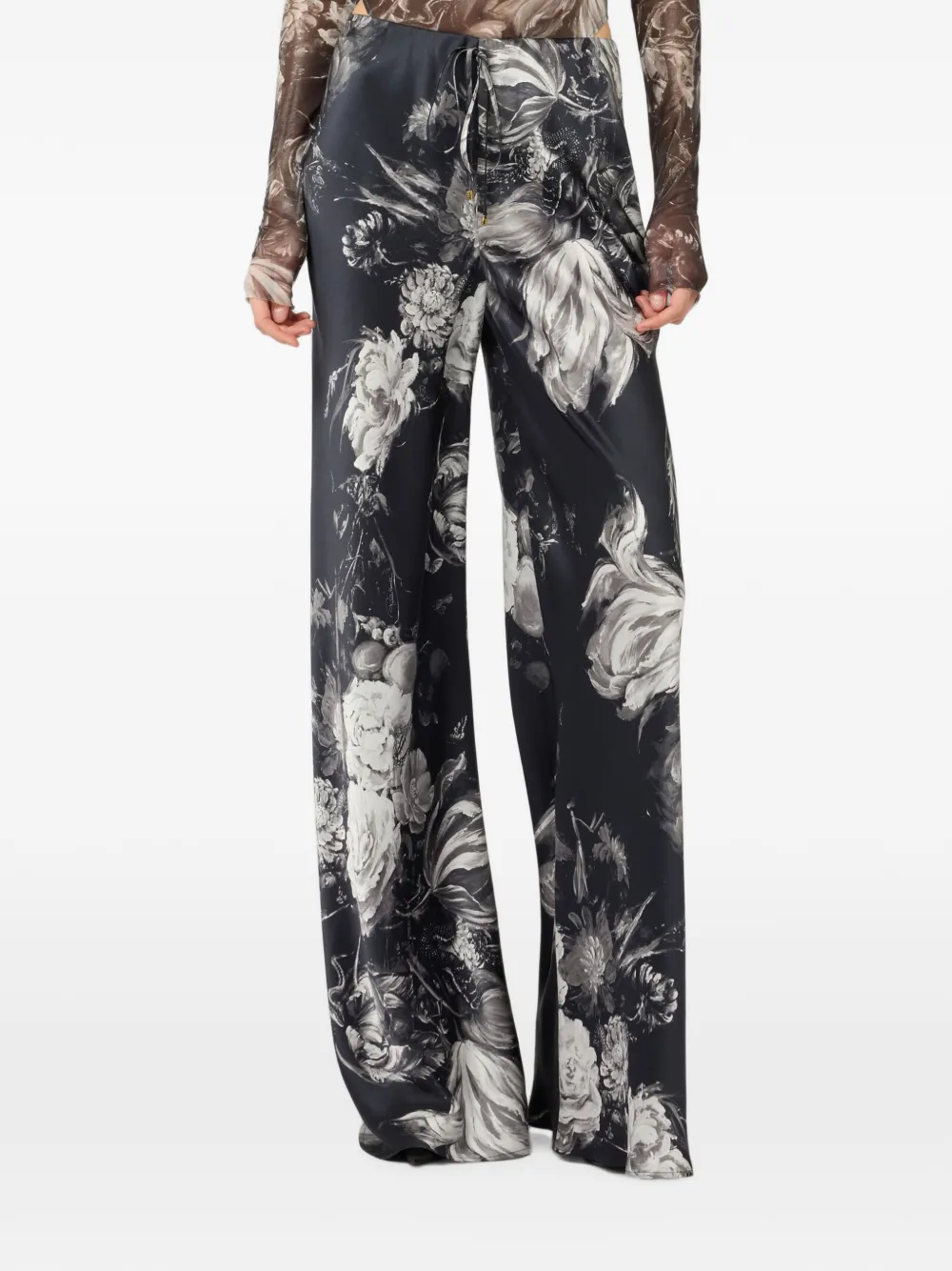 Roberto Cavalli Palazzo broek met bloemenprint Zwart