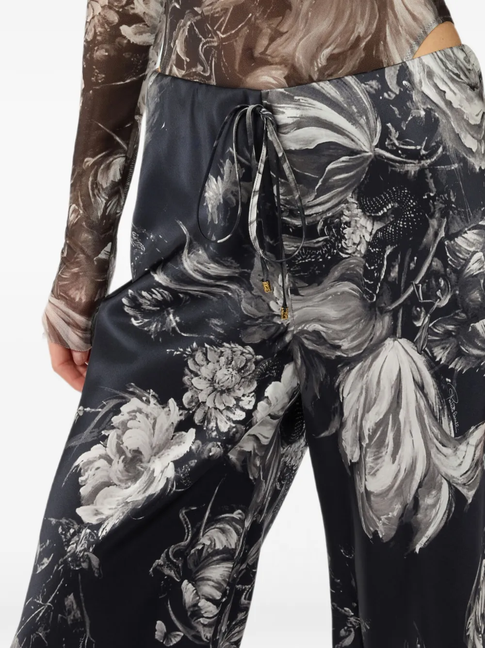 Roberto Cavalli Palazzo broek met bloemenprint Zwart