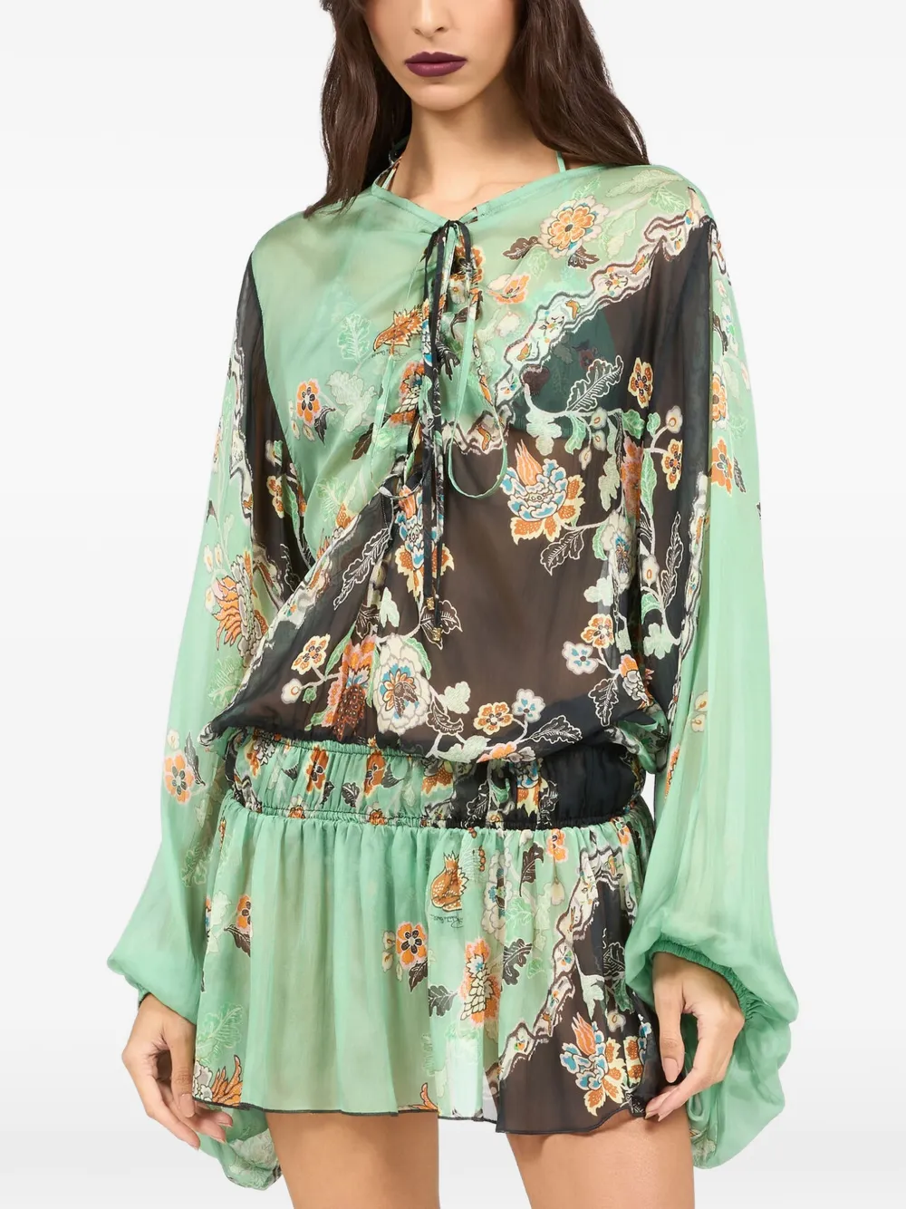 Roberto Cavalli floral-print mini dress - Green