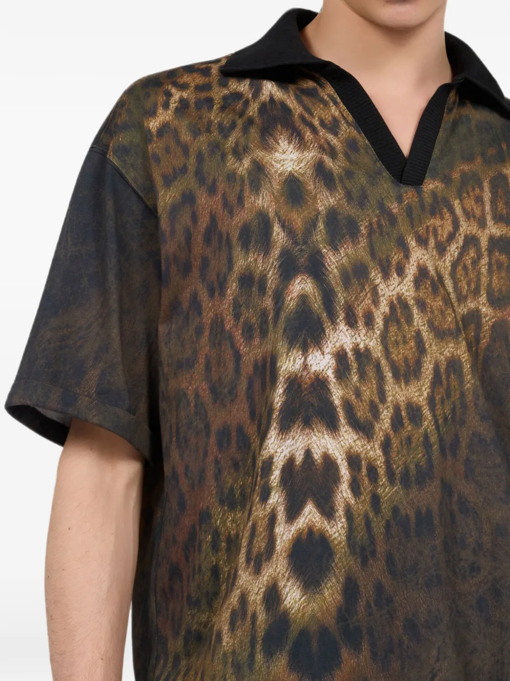 Roberto Cavalli Poloshirt met jaguarprint en korte mouwen Bruin