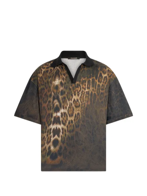 Roberto Cavalli jaguar-print short-sleeve polo shirt