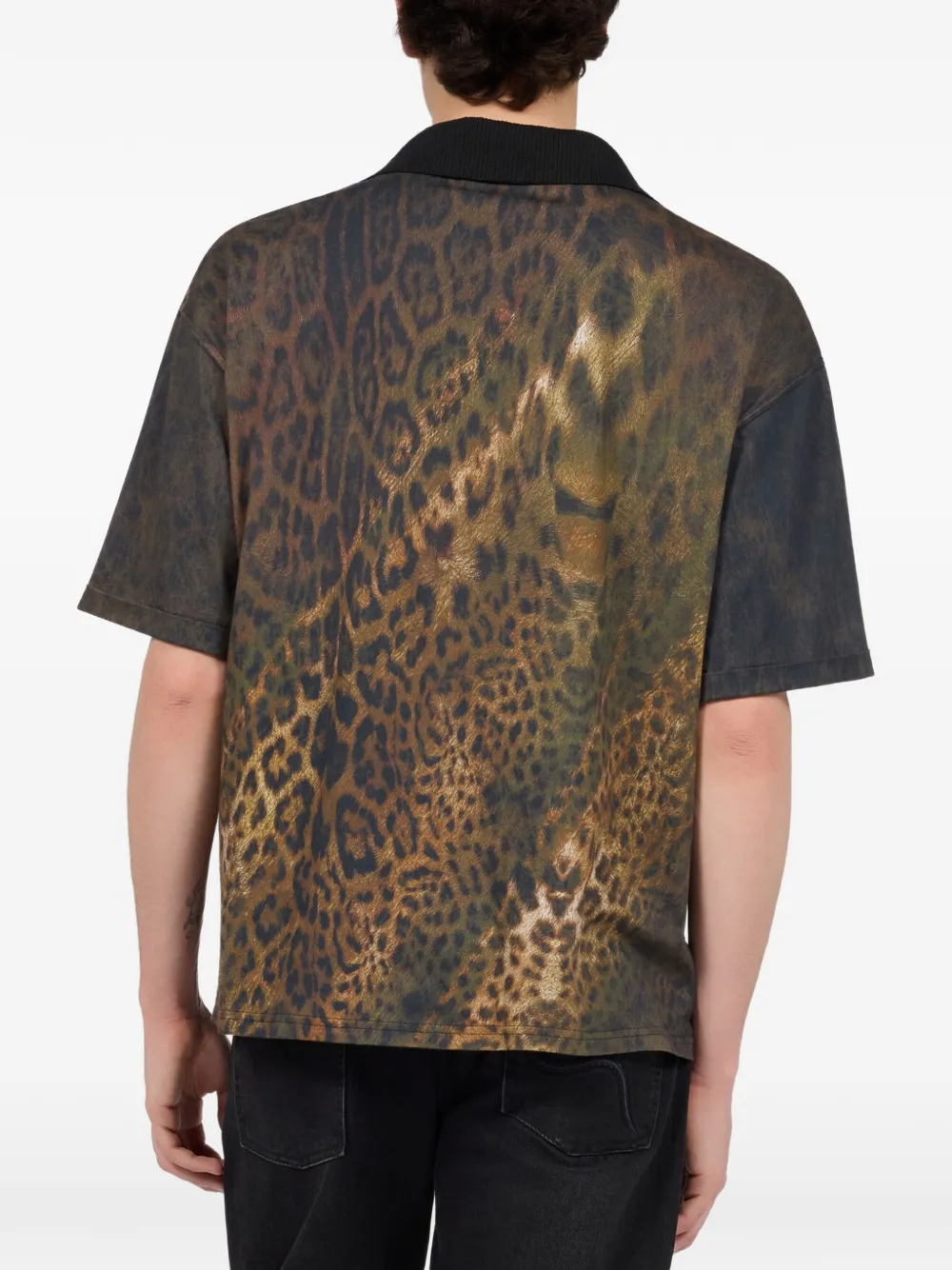 Roberto Cavalli Poloshirt met jaguarprint en korte mouwen Bruin