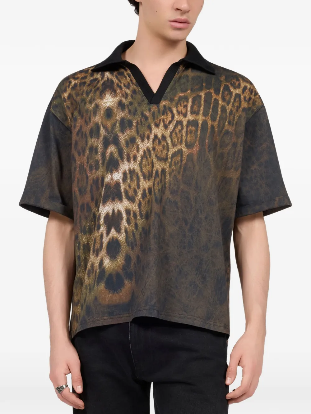 Roberto Cavalli Poloshirt met jaguarprint en korte mouwen Bruin