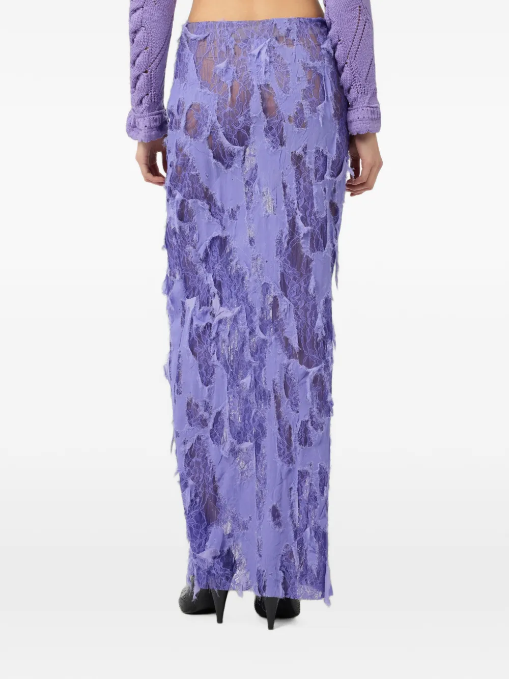 Roberto Cavalli Gerafelde maxi-rok met kanten vlakken Paars