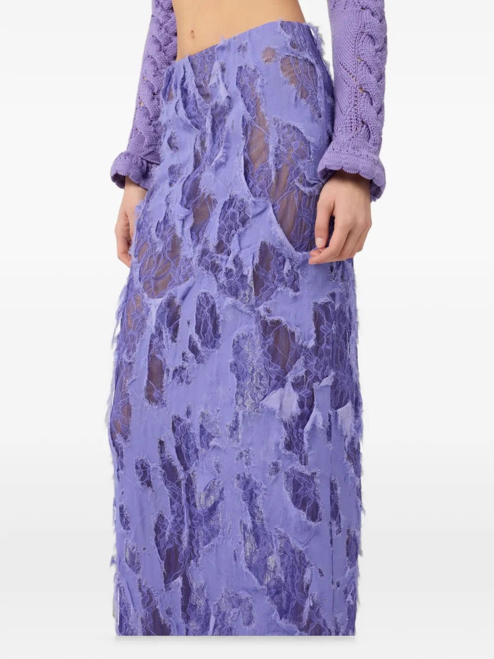 Roberto Cavalli Gerafelde maxi-rok met kanten vlakken Paars