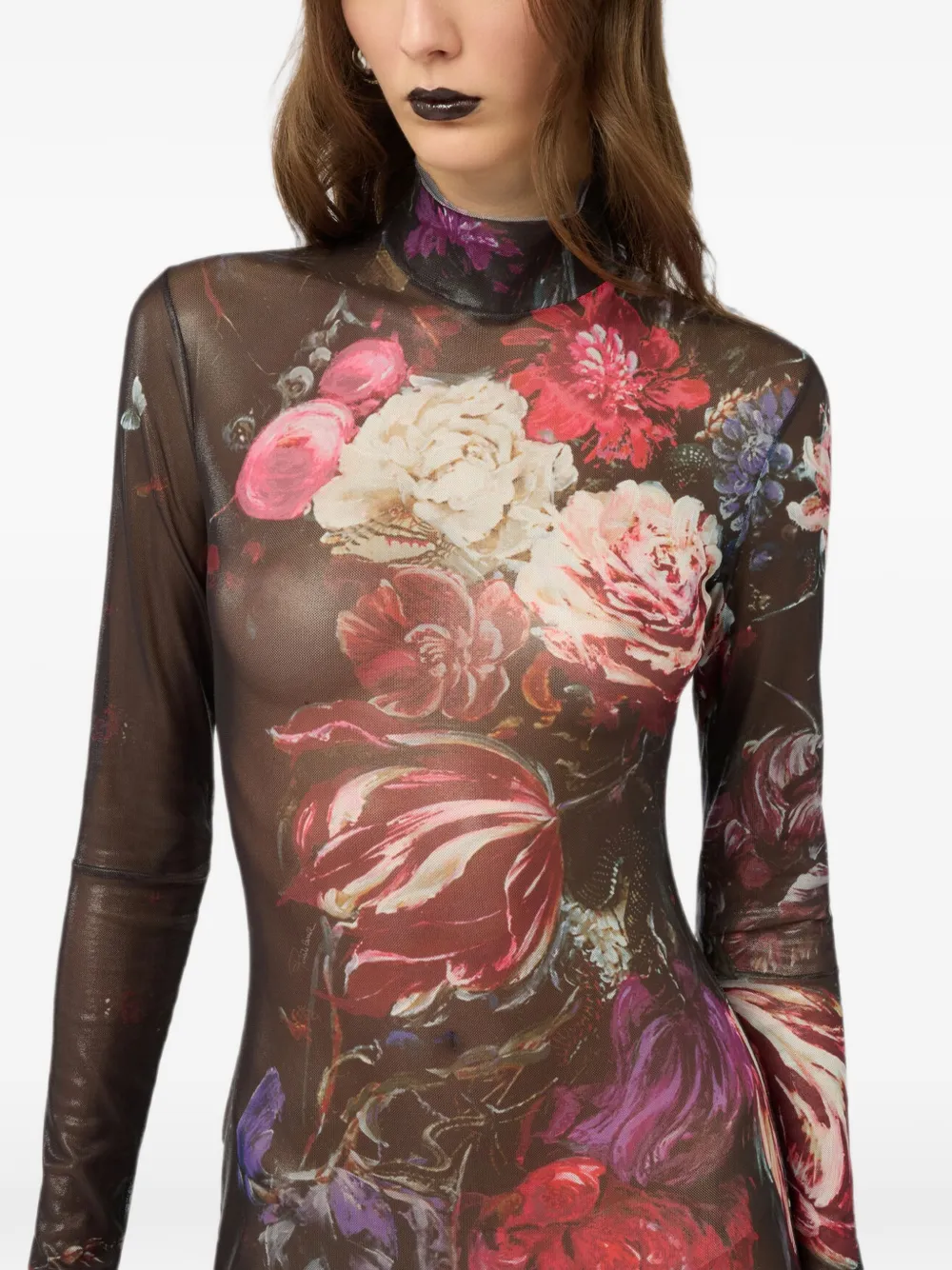 Roberto Cavalli Maxi-jurk met bloemenprint en hoge hals Zwart